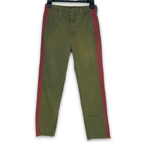MOTHER DENIM Shaker Prep Fray Fatigue Cropped Pant Stripe Green / Red 24 - Picture 4 of 11